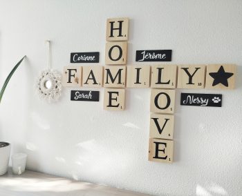Composition lettres scrabble Family Home Love