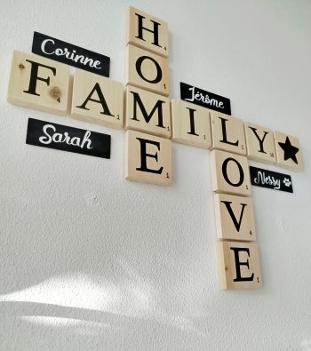 Composition lettres scrabble Family Home Love
