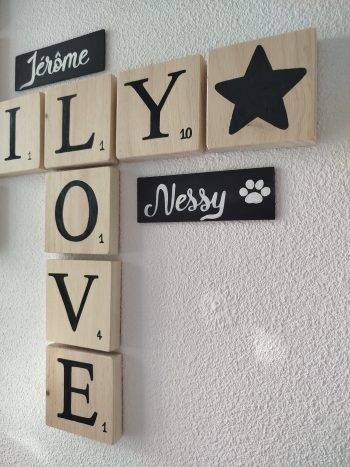 Composition lettres scrabble Family Home Love