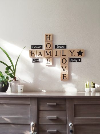 Composition lettres scrabble Family Home Love