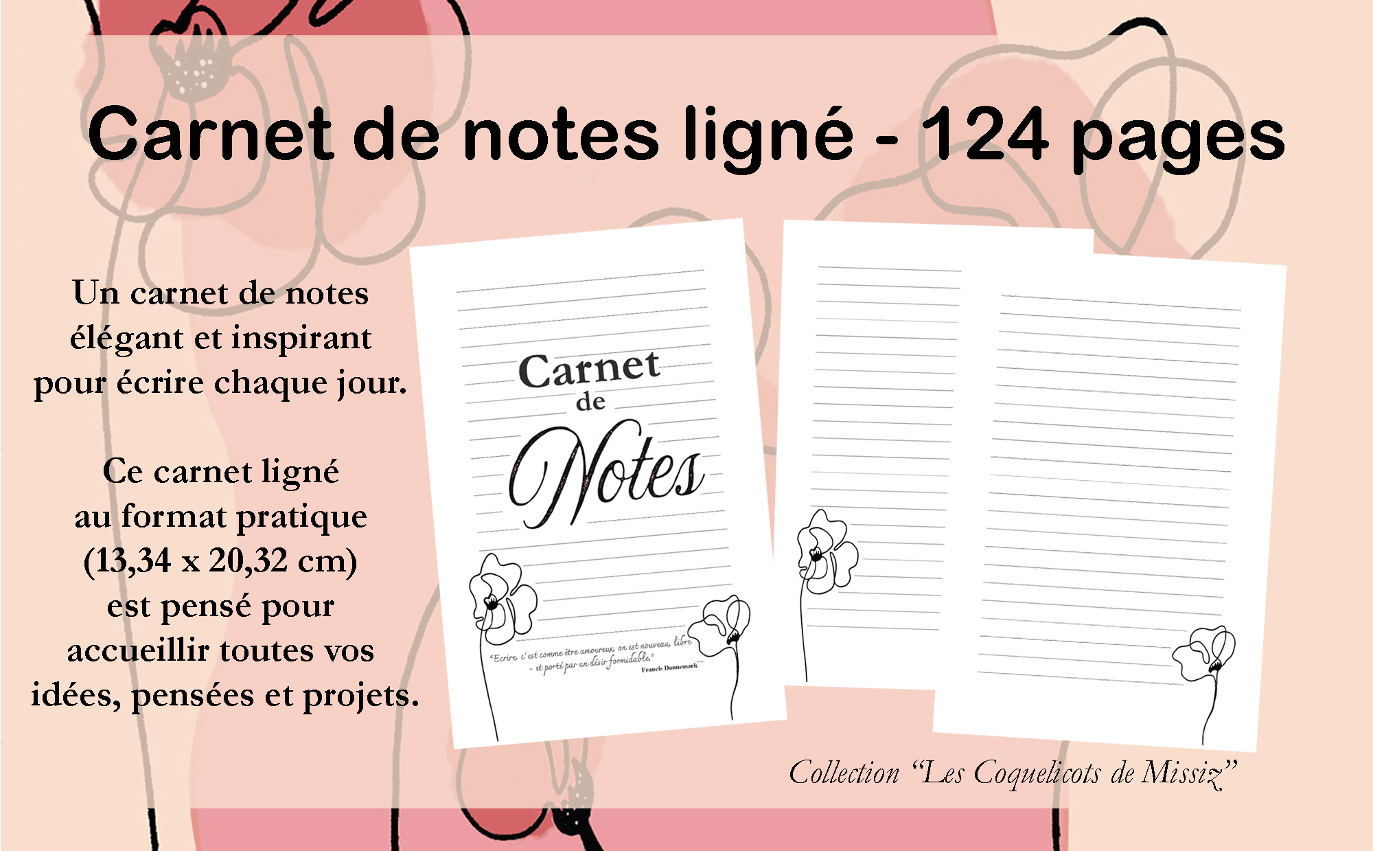 Carnet de notes ligné - Coquelicots Rose – Image 2